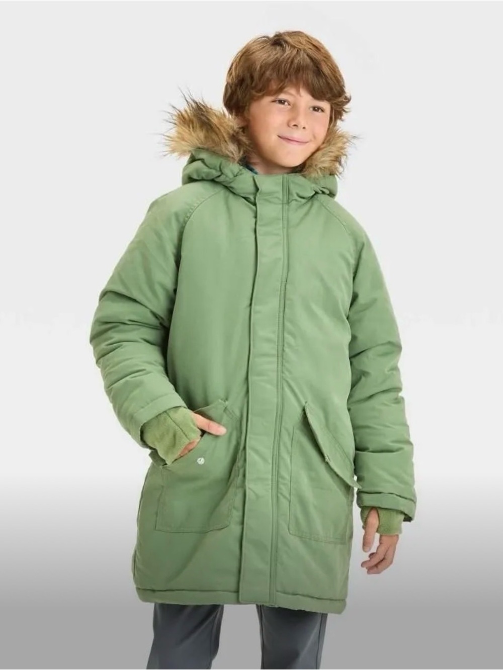 Boys' Heavyweight Solid Parka Jacket - Cat & Jack™ Green L